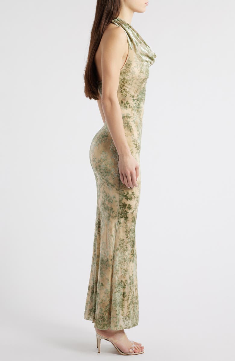 Rare London Burnout Cowl Neck Maxi Cocktail Dress, Alternate, color, 