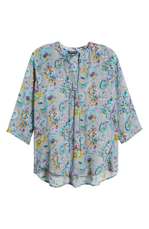 Apny Tie Neck Top In Grey Multi