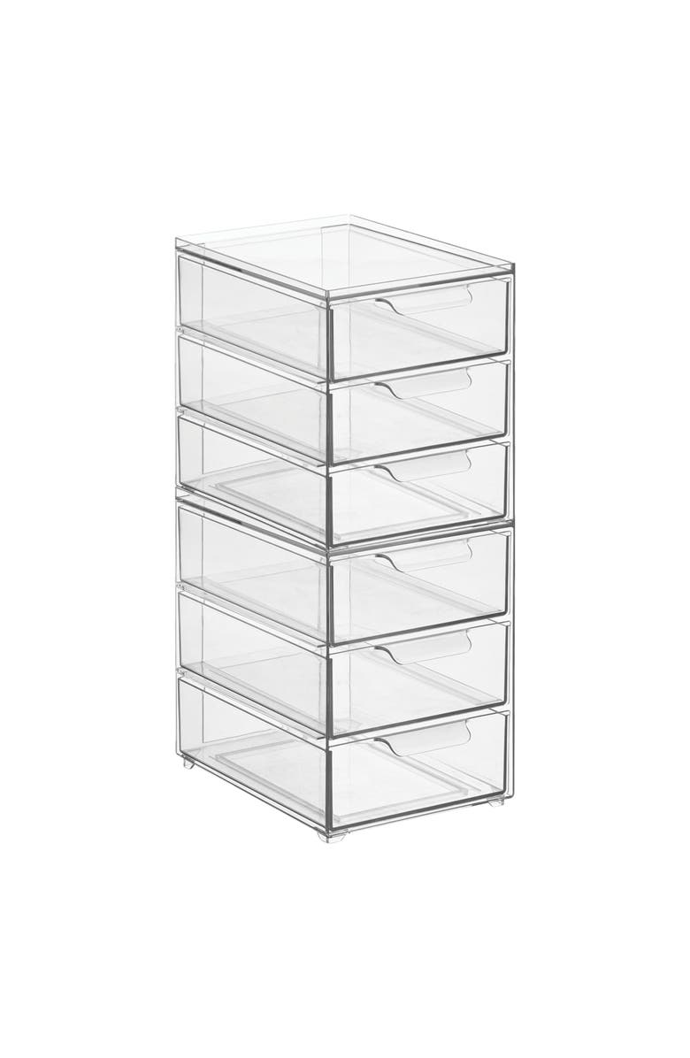 mDesign 3-Drawer Stackable Organizer for Kitchen or Pantry - Set of 4 - Clear, Alternate, color, Clear