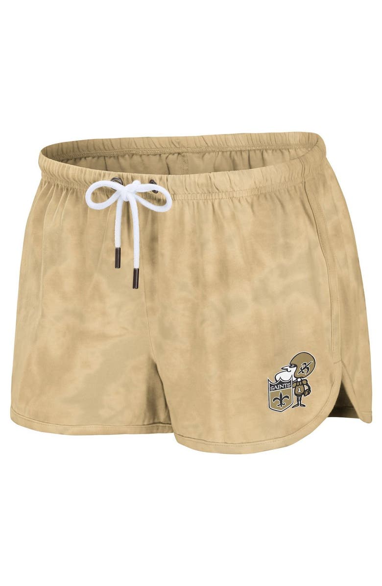 WEAR by Erin Andrews Women's WEAR by Erin Andrews Gold New Orleans Saints Tie-Dye Cropped Pullover Sweatshirt & Shorts Lounge Set, Alternate, color, 