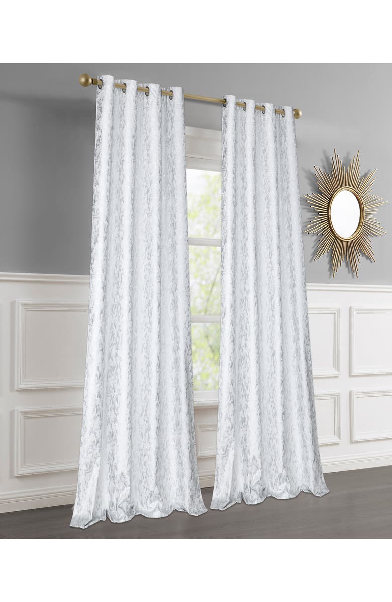 DAINTY HOME Set of 2 Jacquard Room Darkening Curtains, Main, color, White Silver