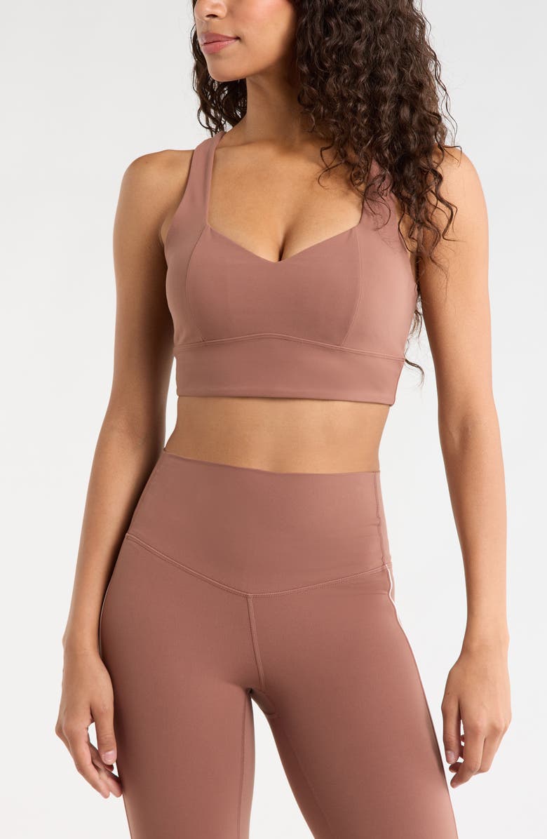Zella Studio Luxe Sweetheart Sports Bra, Main, color, Brown Nutmeg
