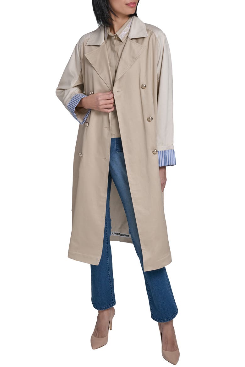 Two-Tone Cotton Blend Trench Coat, Alternate, color, BISQUE