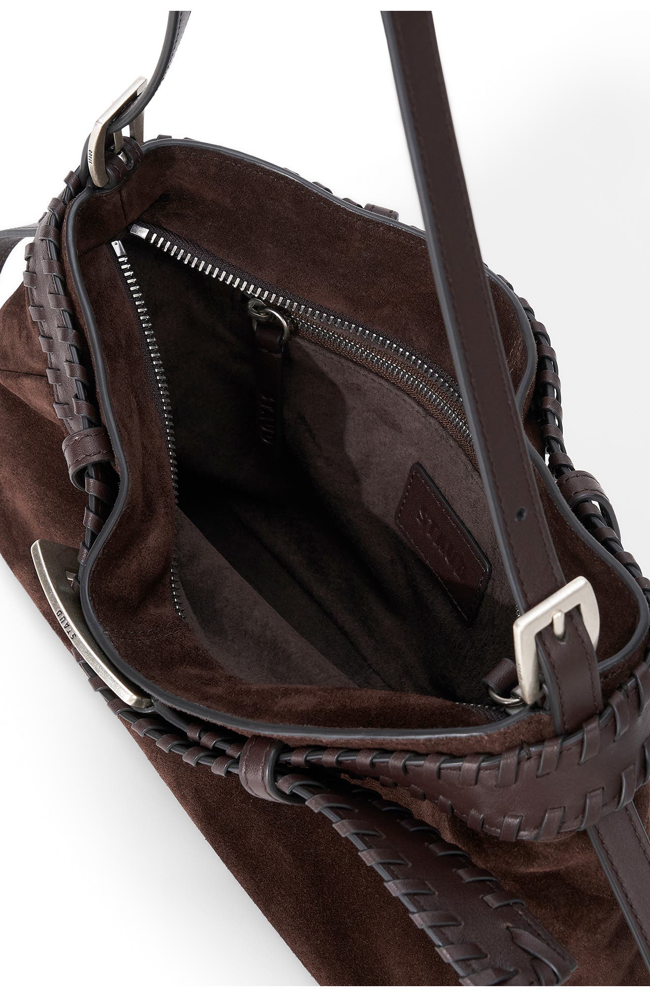 STAUD Brooklyn Suede Shoulder Bag, Alternate, color, Espresso