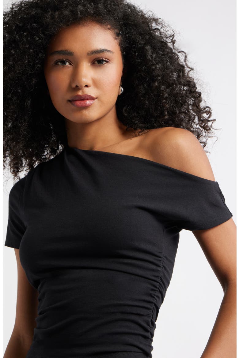 Ruched Off the Shoulder T-Shirt, Alternate, color, BLACK