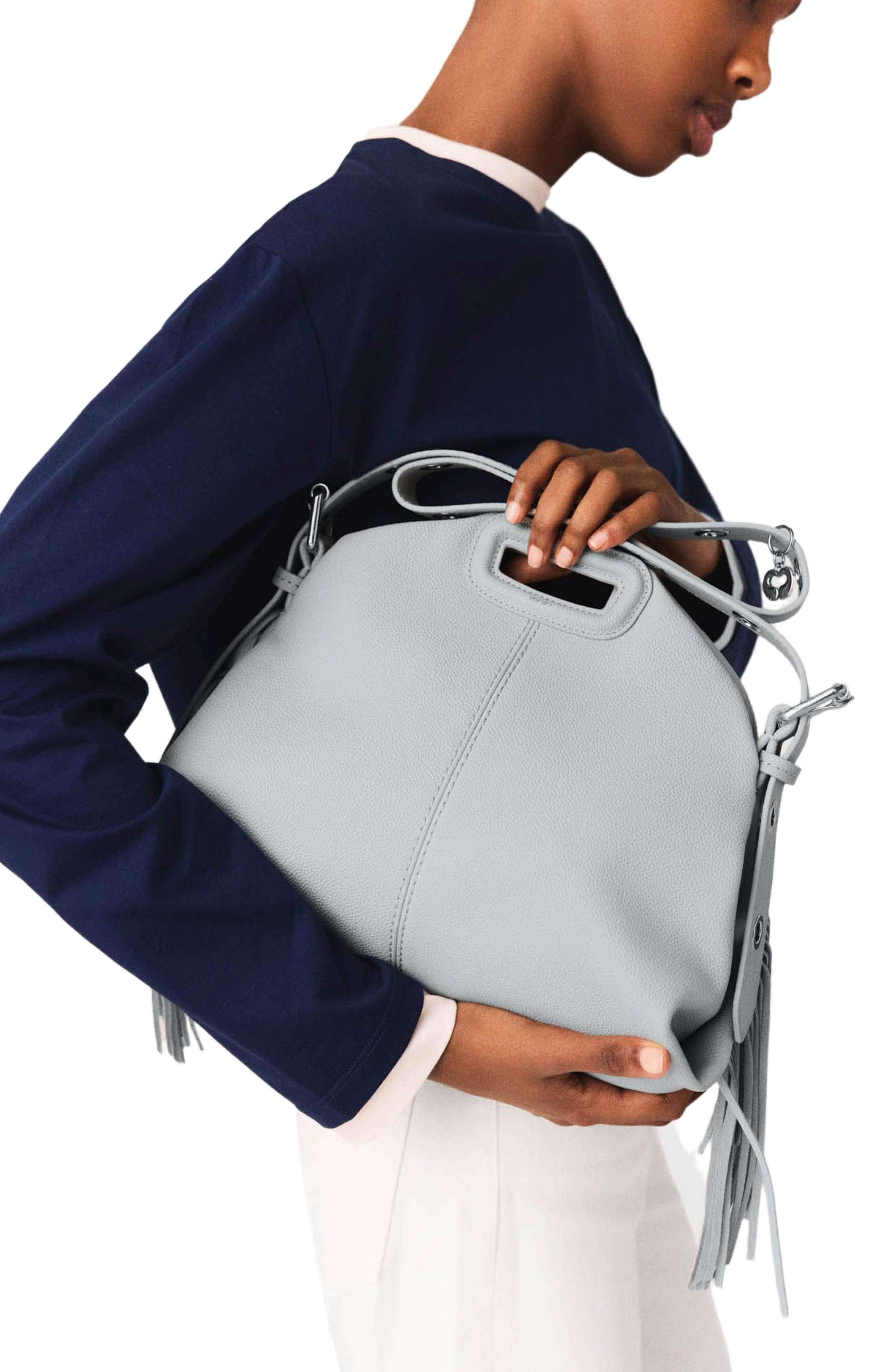 maje Grained leather Miss M bag, Alternate, color, Light Grey