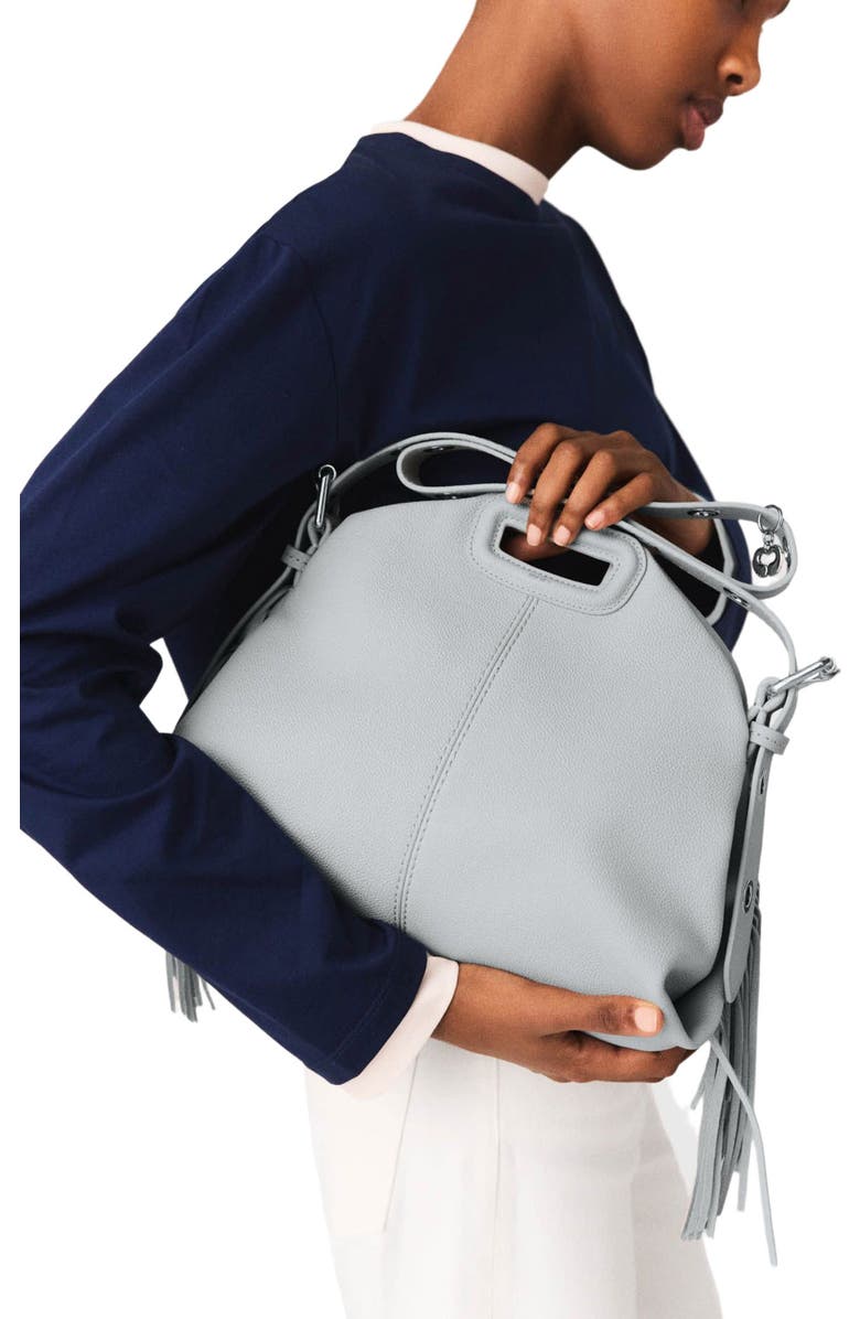 maje Grained leather Miss M bag, Alternate, color, Light Grey