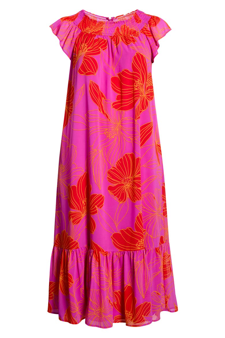 Blakely Floral Jane Midi Dress, Alternate, color, ORANGE-PINK-MULTI