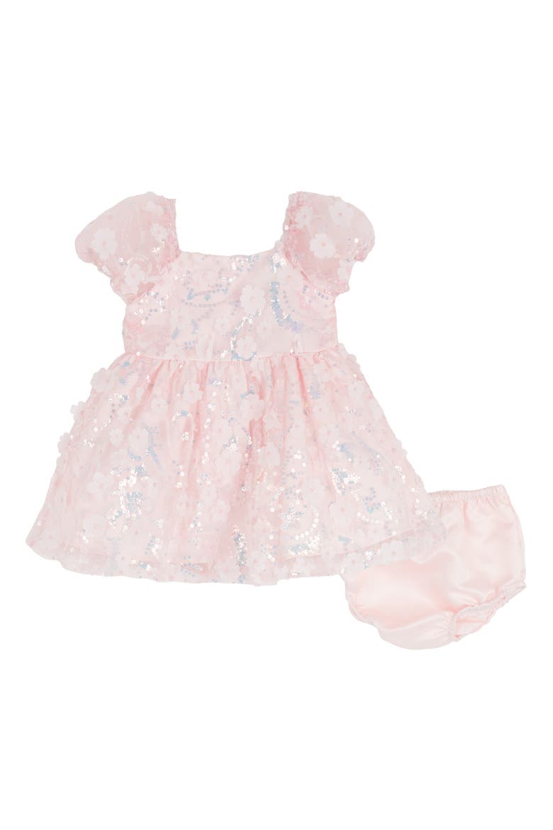 3D Sequin Mesh Dress & Bloomers, Main, color, PINK