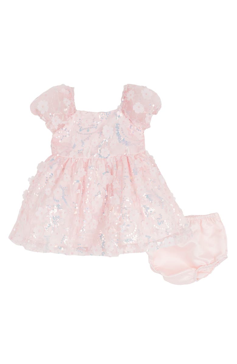 Rare Editions 3D Sequin Mesh Dress & Bloomers, Main, color, Pink