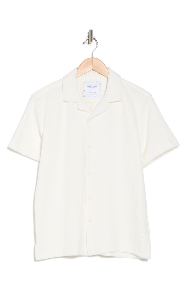 DENIM AND FLOWER Textured Knit Camp Shirt, Alternate, color, Off White