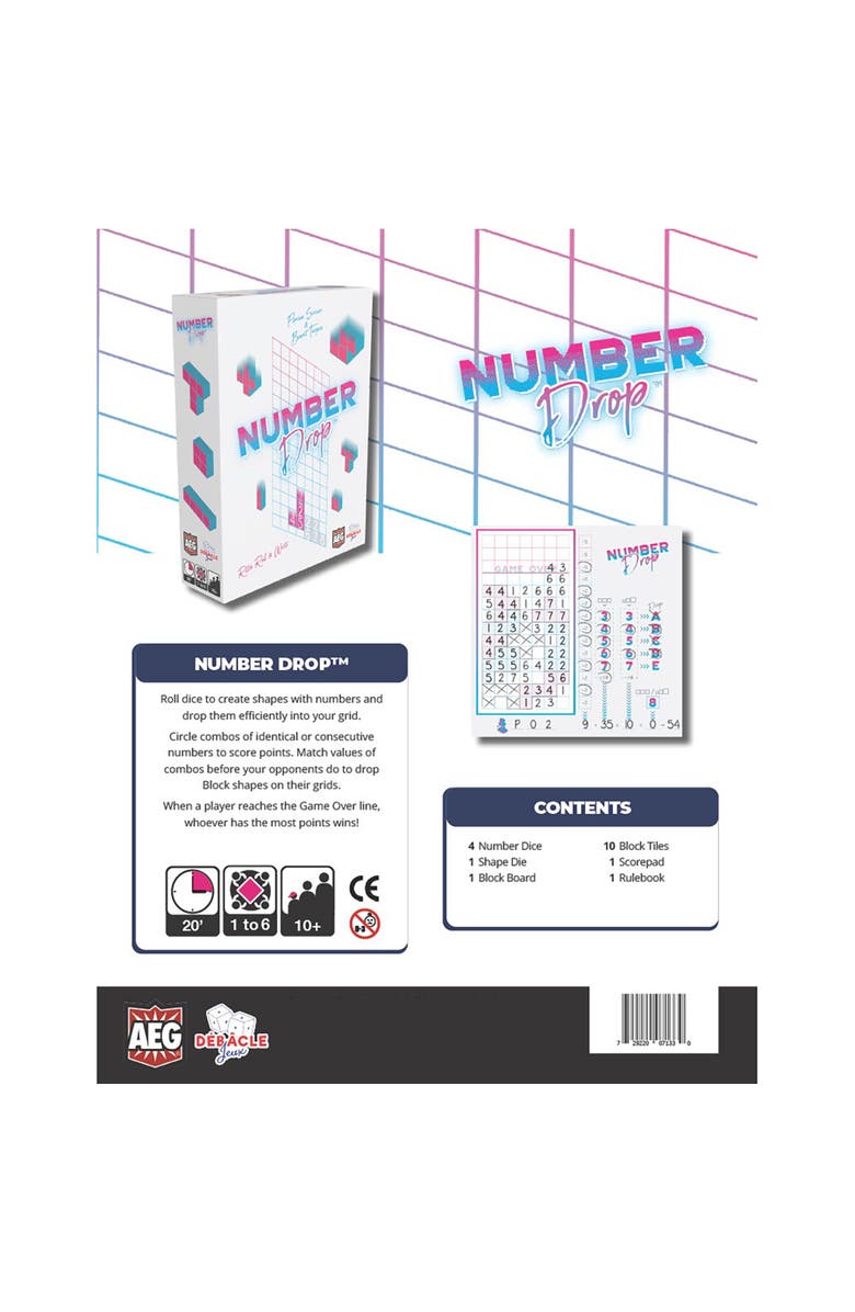 Alderac Entertainment Group Number Drop Retro Roll & Write, Video Game Theme, Alternate, color, Multicolored