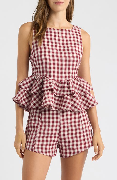 Landon Gingham Tiered Peplum Top