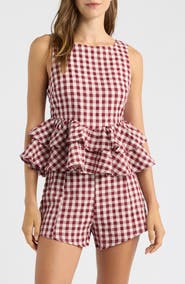 Petal & Pup Landon Gingham Tiered Peplum Top