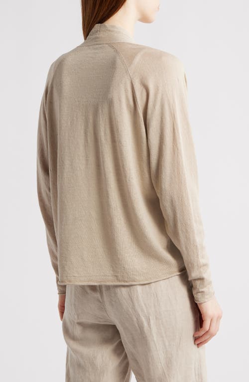 Eileen Fisher Raglan Sleeved Linen Blend High Collar Cardigan In Neutral
