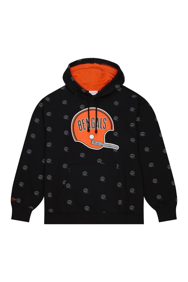 Men's Mitchell & Ness Black Cincinnati Bengals Allover Print Fleece Pullover Hoodie, Alternate, color, Black