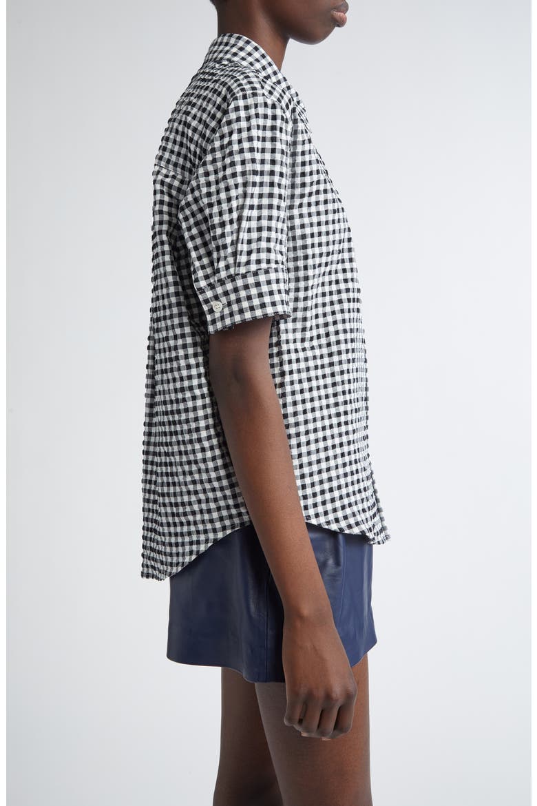 Gingham Seersucker Button-Up Shirt, Alternate, color, BLACK