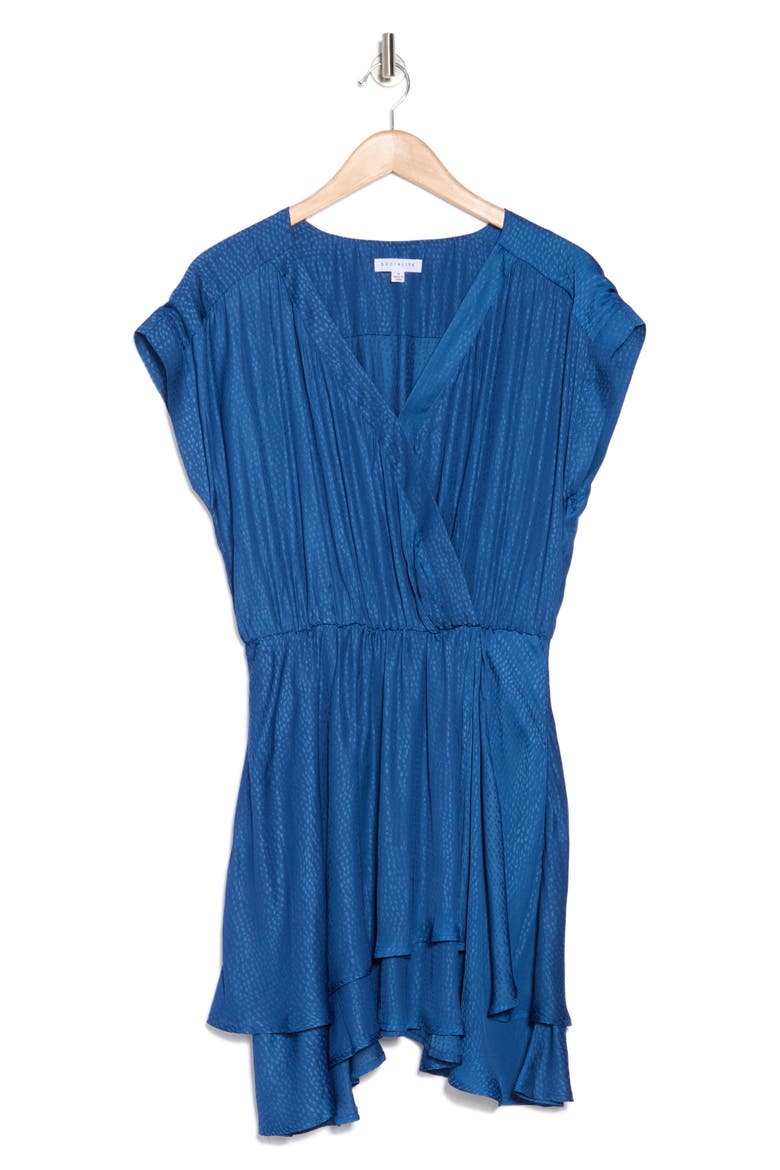 Cap Sleeve Satin Tiered Minidress, Alternate, color, NAVY PEONY