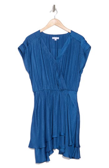 Socialite Cap Sleeve Satin Tiered Minidress In Navy Peony
