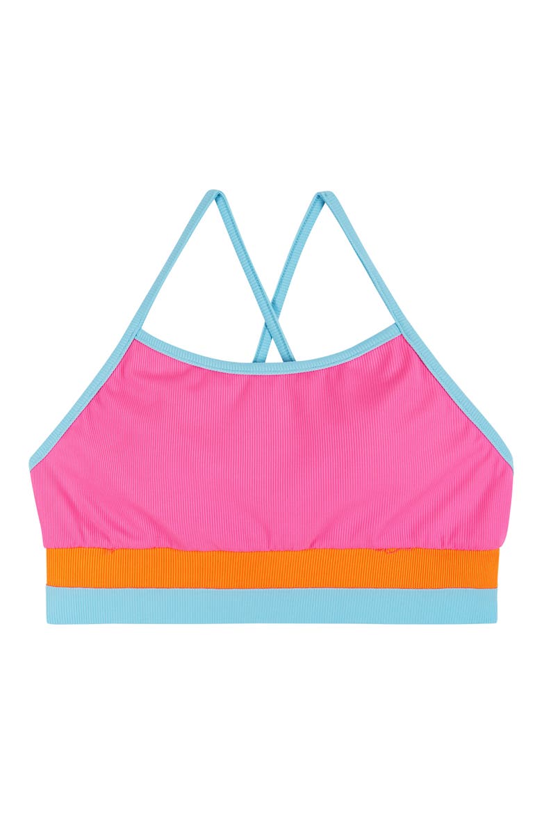 Kids' Rib Colorblock Two-Piece Swimsuit, Alternate, color, PINK