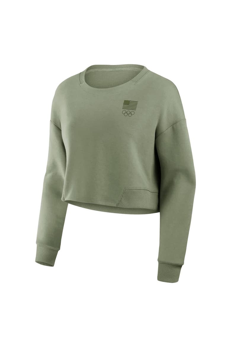 Women's Fanatics  Olive Team USA Studio Tri-Blend Cropped Pullover Sweatshirt, Alternate, color, Olive