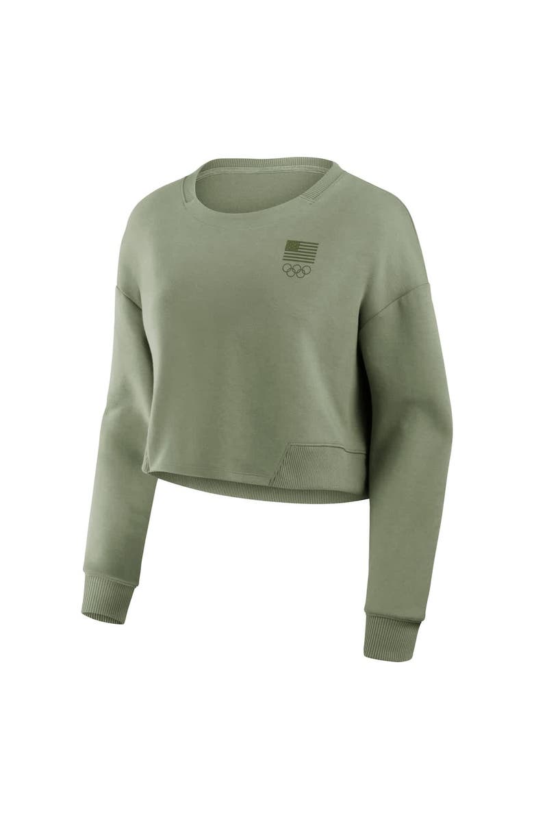 FANATICS Women's Fanatics  Olive Team USA Studio Tri-Blend Cropped Pullover Sweatshirt, Alternate, color, Olive