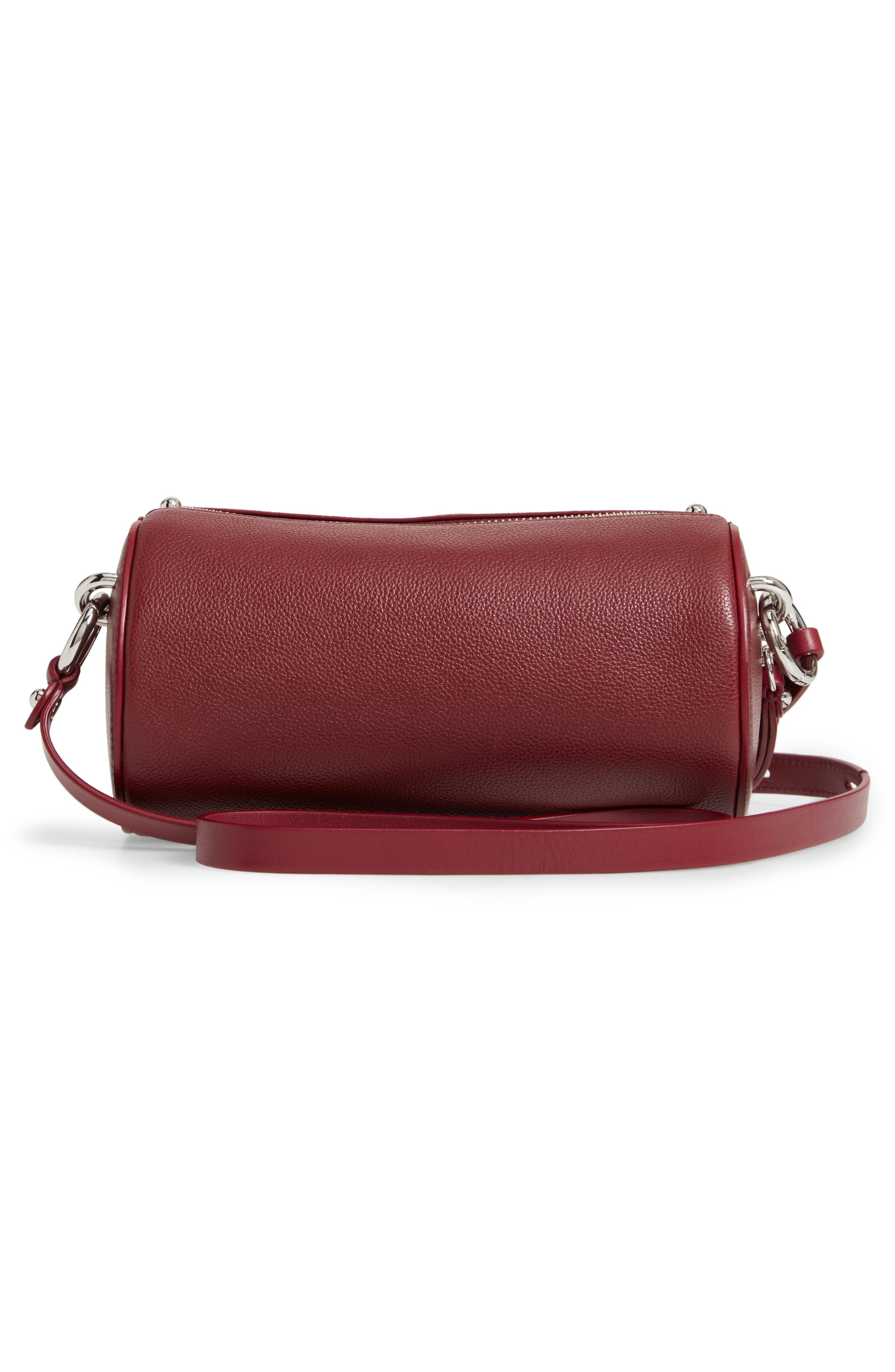 Leather Barrel Crossbody Bag, Alternate, color, PINOT NOIR