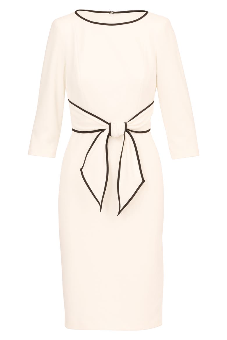 Tipped Three-Quarter Sleeve Crepe Dress, Alternate, color, IVORY/ BLACK