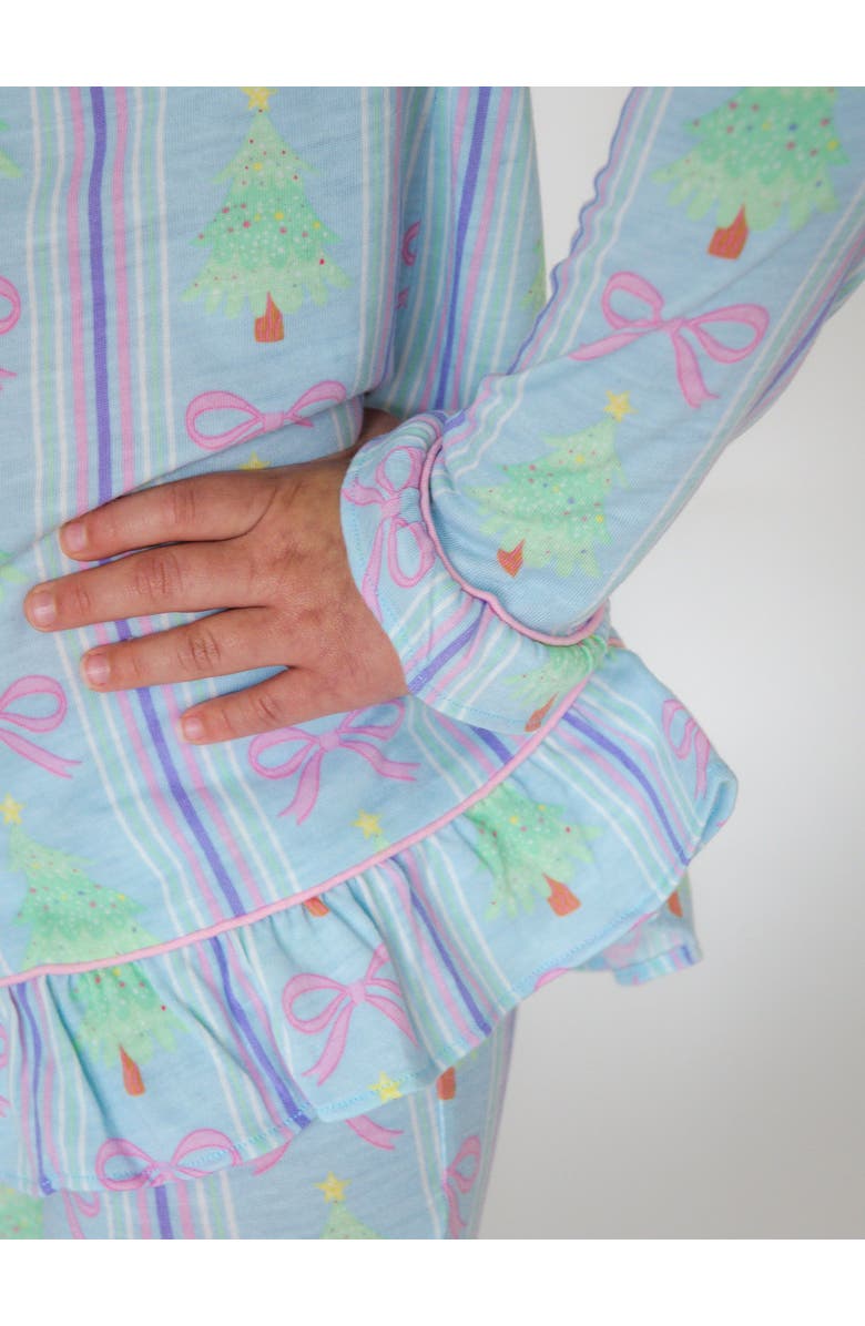 RuffleButts Holiday Ruffle Flare Pajama Set, Alternate, color, Merry Bow Dreams