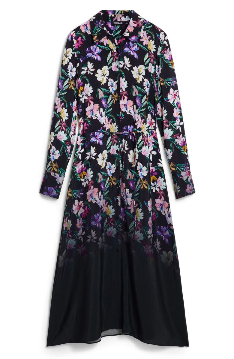 Desigual Belted Long Sleeve Midi Shirtdress, Alternate, color, Black