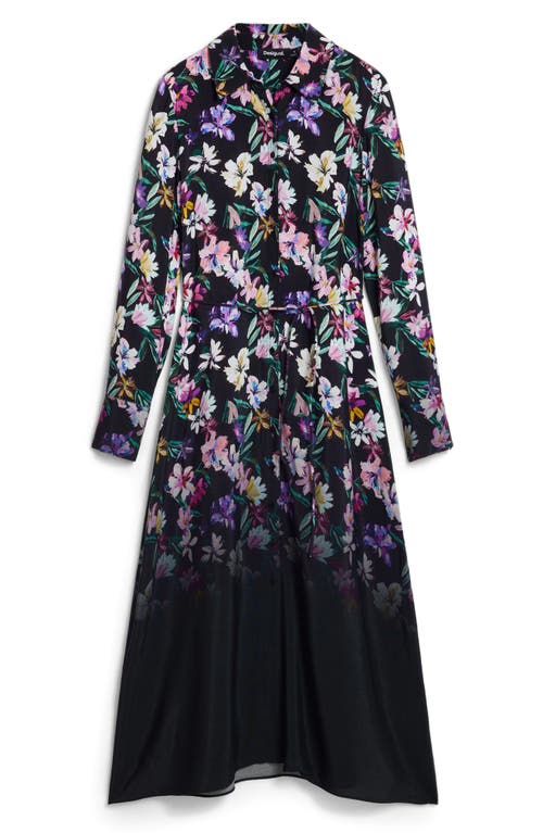 Desigual Belted Long Sleeve Midi Shirtdress In Multi