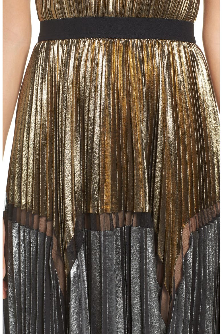 Lamé Midi Dress, Alternate, color, GOLD COMBO