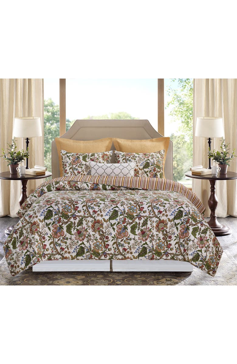 C&F Home Amara Cotton Floral Quilt Set  - Reversible and Machine Washable, Alternate, color, Orange