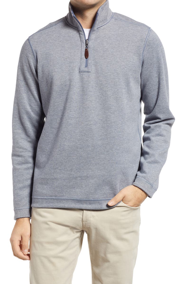 Johnston & Murphy Reversible Quarter Zip Pullover, Alternate, color, Blue/ Light Gray