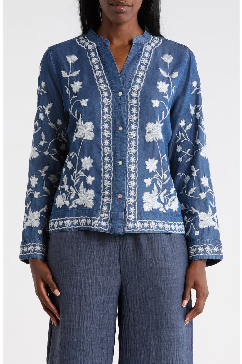 Embroidery Top, Main, color, DARK WASH/ WHITE