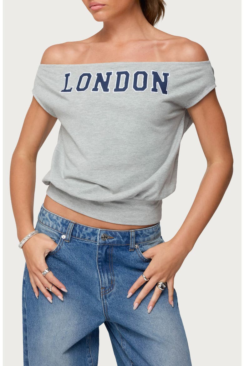 So London Off the Shoulder Stretch Cotton T-Shirt, Main, color, GRAY-MELANGE
