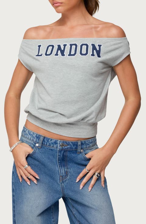 So London Off the Shoulder Stretch Cotton T-Shirt