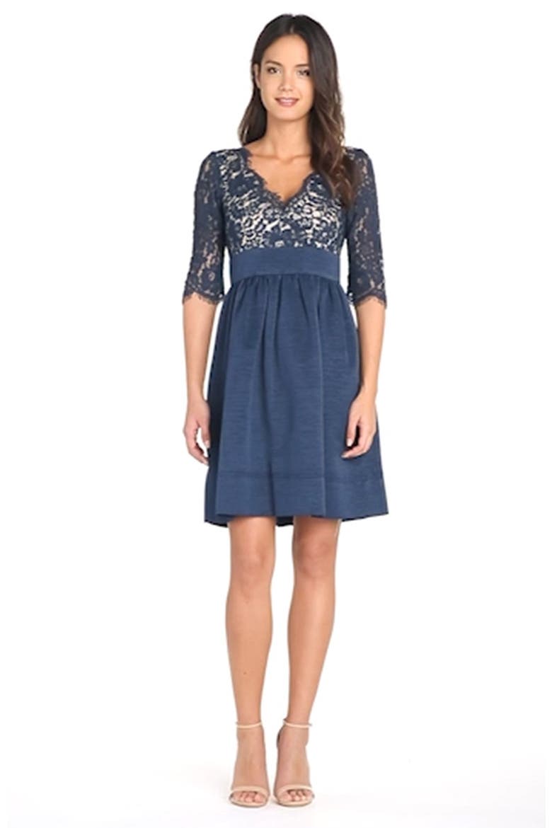 Lace & Faille Dress, Alternate, color, NAVY
