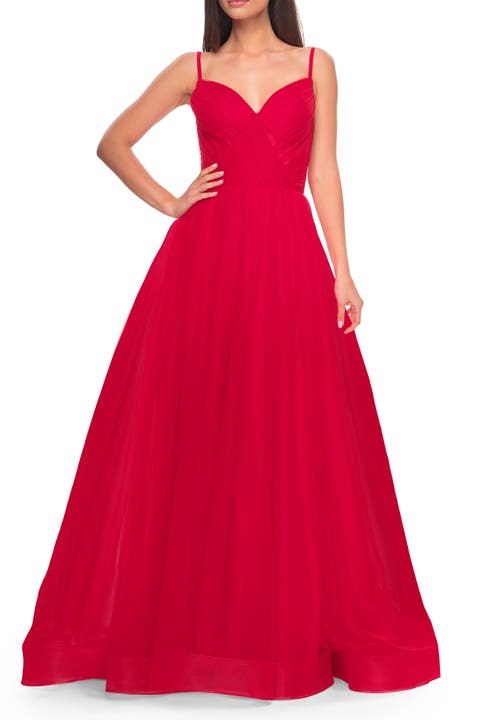 Simple Tulle A-LIne Prom Dress with Ruched Illusion Bodice