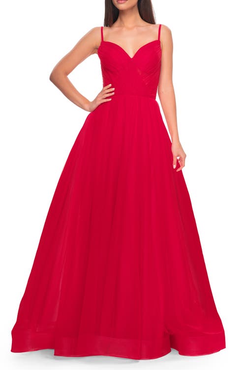 La Femme Simple Tulle A-line Prom Dress With Ruched Illusion Bodice