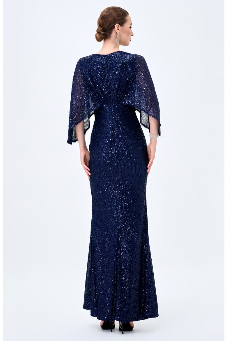 Oprah Cape Gown, Alternate, color, NAVY