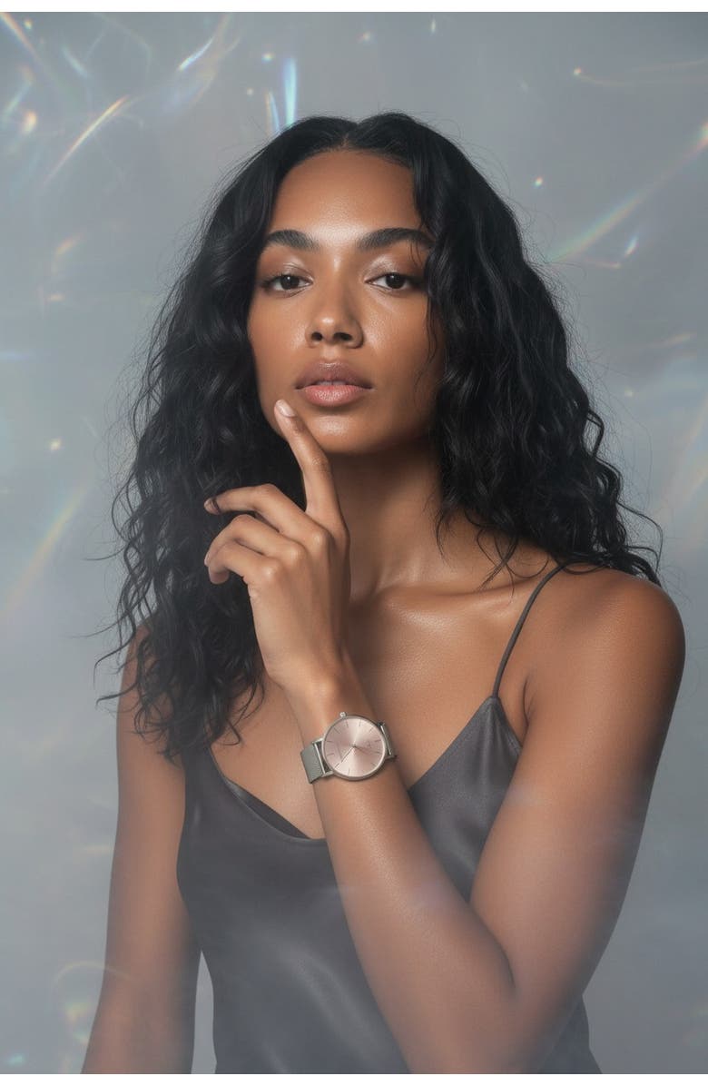 NCMPRBL Advance Blush Mesh Strap Watch, 36MM, Alternate, color, Glaciar Silver/Muted Pink