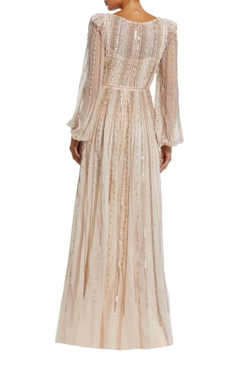 Women's Embellished Long Sleeve A-line Evening Gown, Alternate, color, Peach