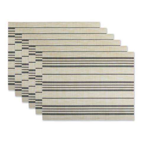 Black Farmhouse Stripe PVC Woven Placemat Set/6