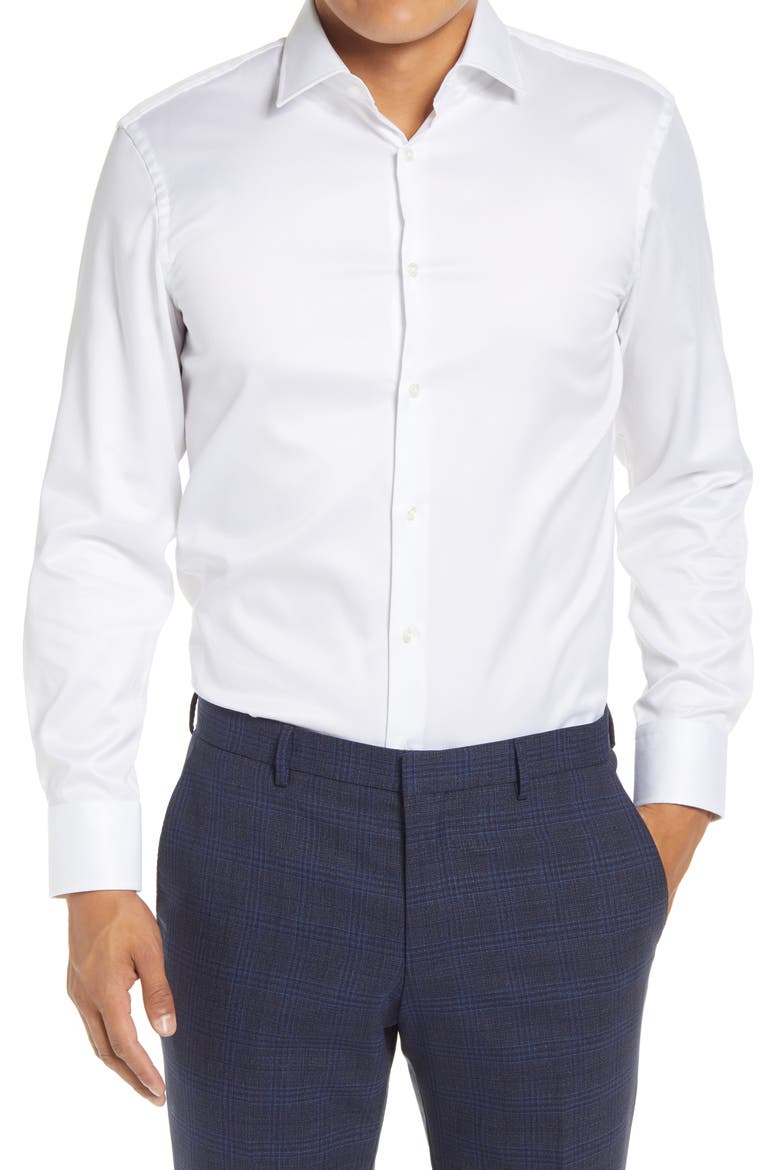 Marley Slim Fit Easy Iron Solid Dress Shirt, Main, color, WHITE