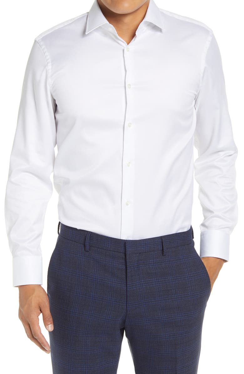 BOSS Marley Slim Fit Easy Iron Solid Dress Shirt, Main, color,