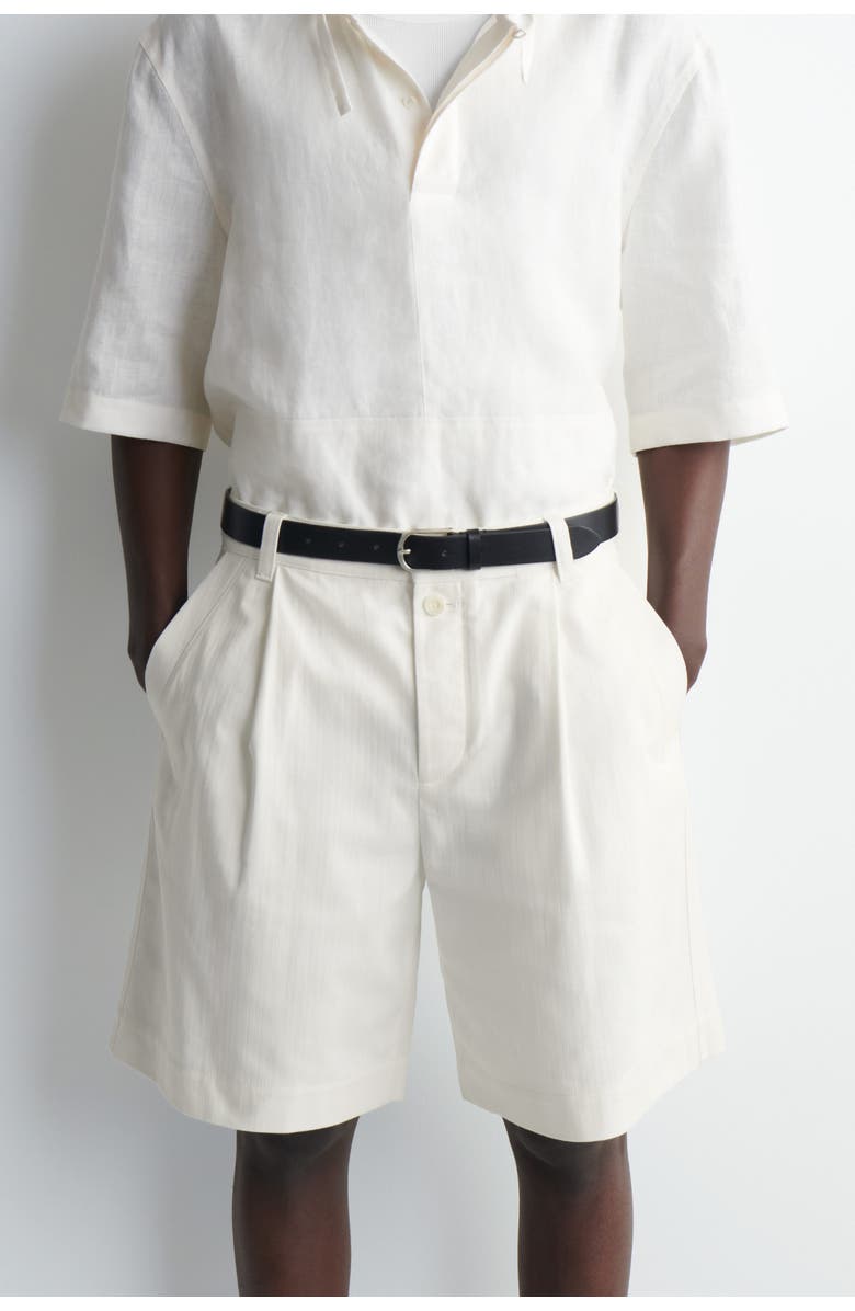 COS Pleated Denim-herringbone Shorts, Alternate, color, White