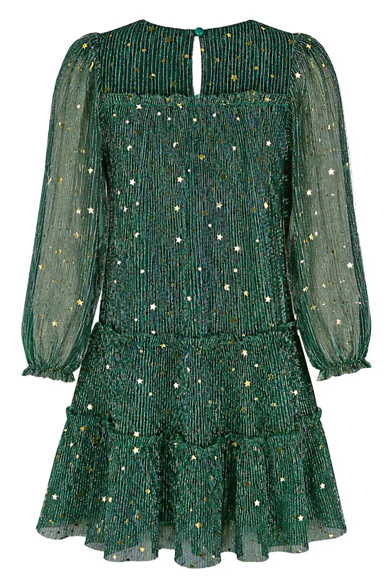 Kids' Metallic Plissé Tiered Dress, Alternate, color, HUNTGRNGLD
