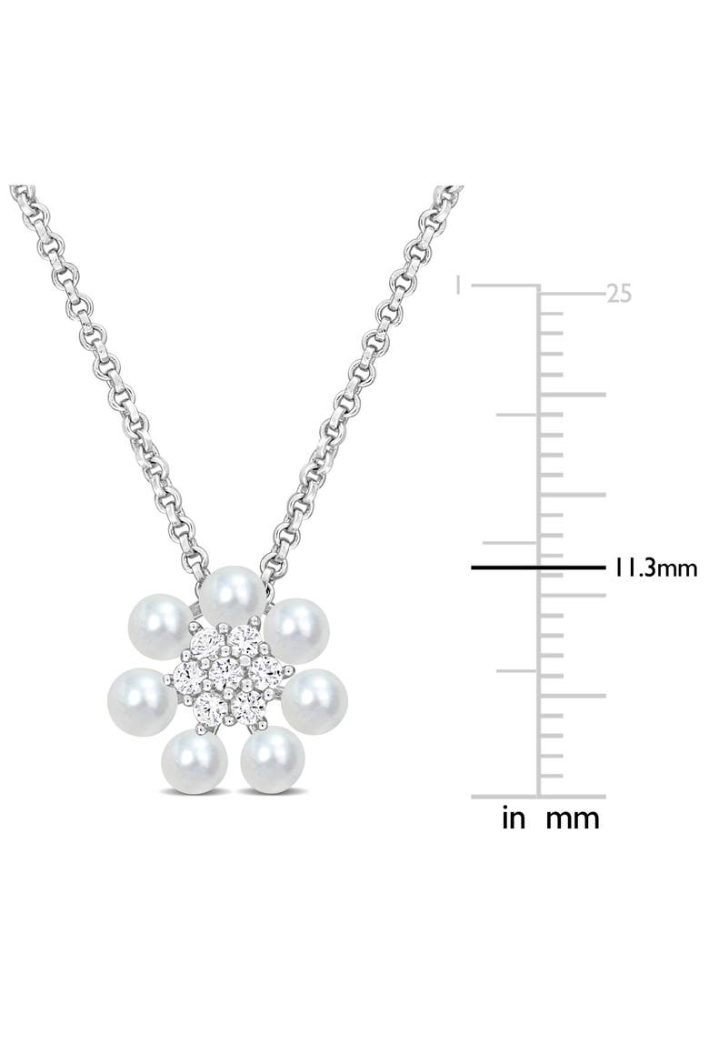 Flower Diamond & Freshwater Pearl Pendant Necklace, Alternate, color, WHITE