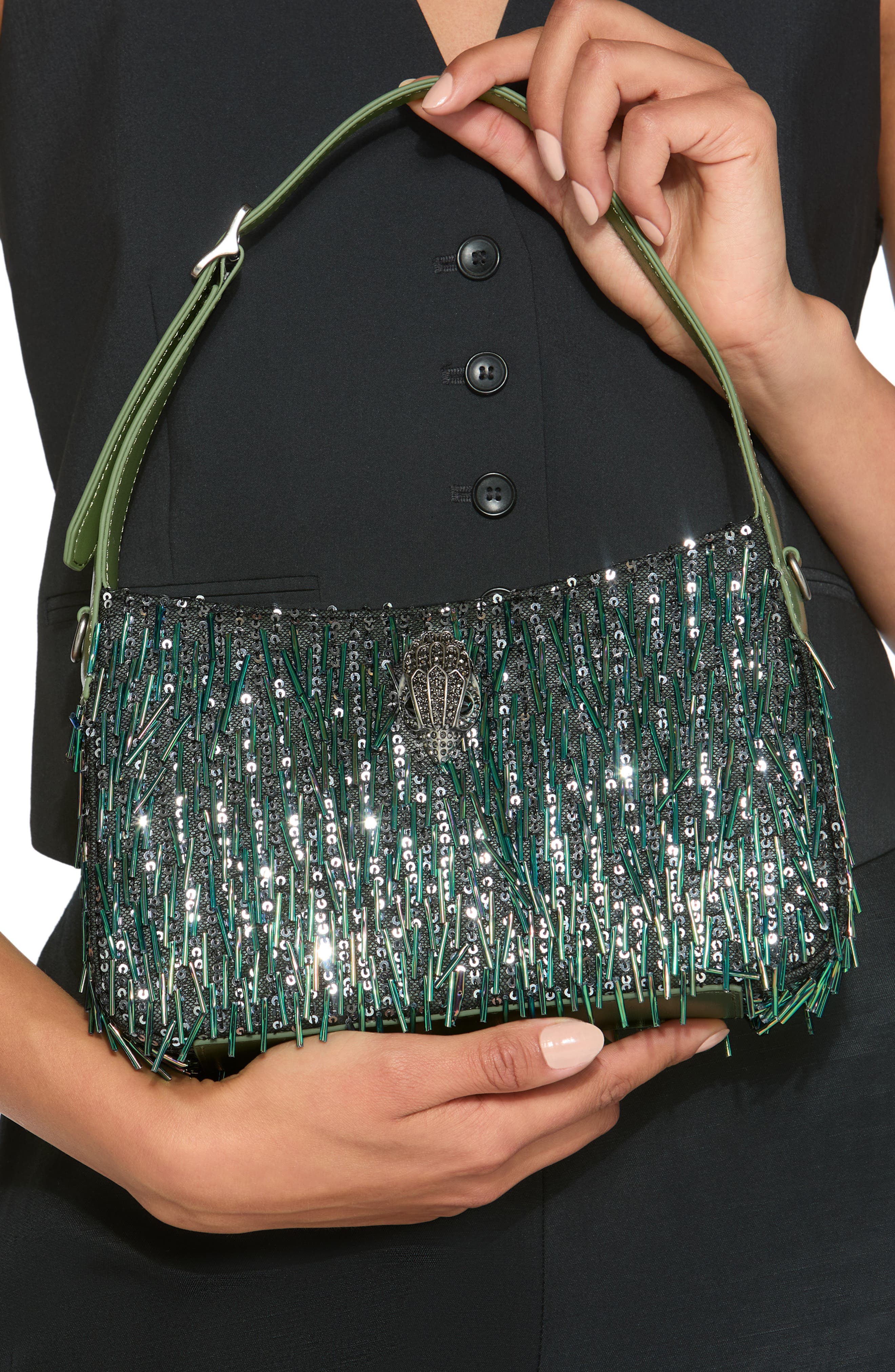 Kurt Geiger London Bong Shoulder Bag, Alternate, color, Dark Green